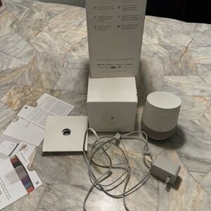 Like New White Google Home Smart Speaker w/ Charger, Original Base, User Manual